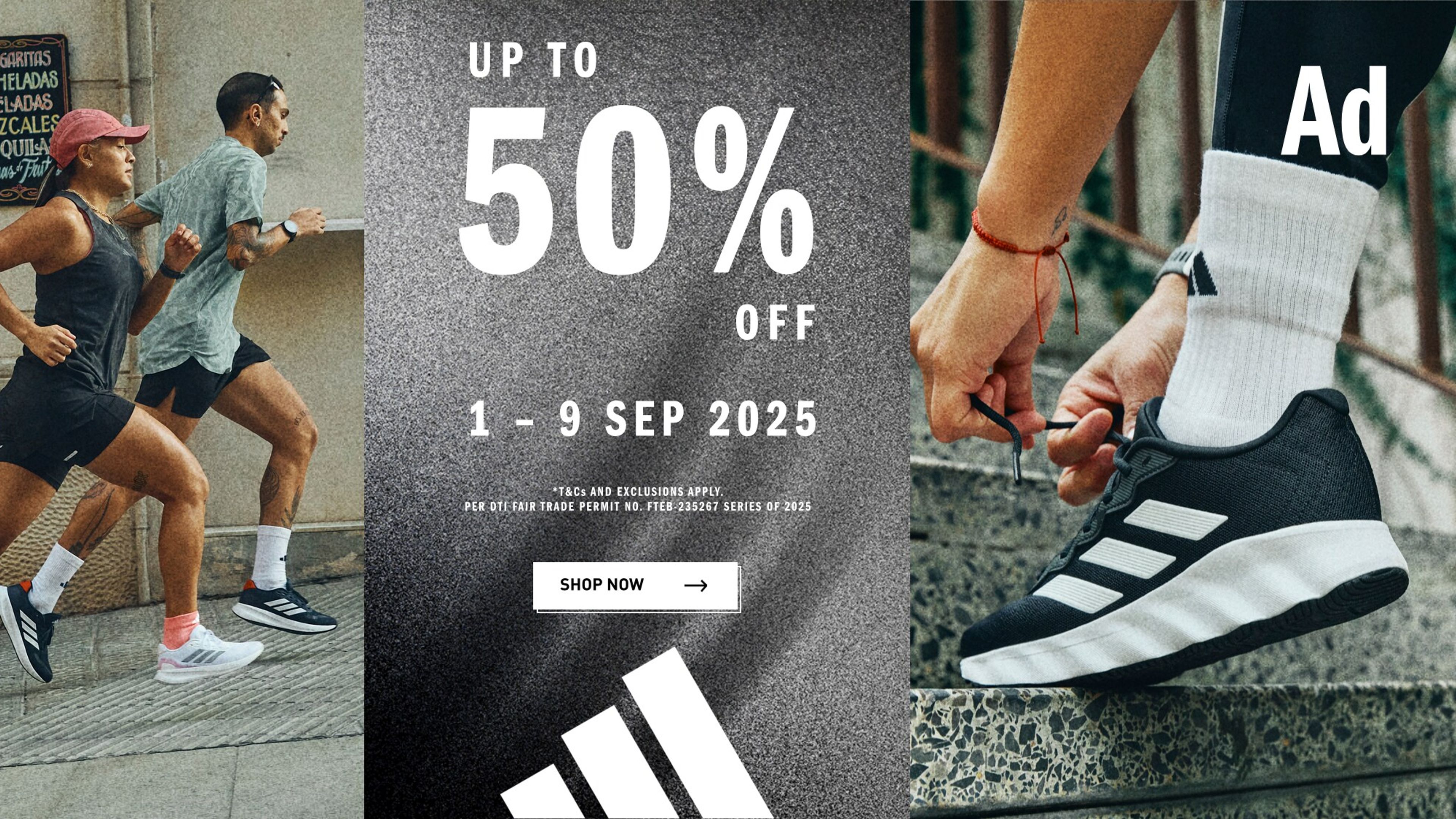 Adidas 50% OFF sale banner