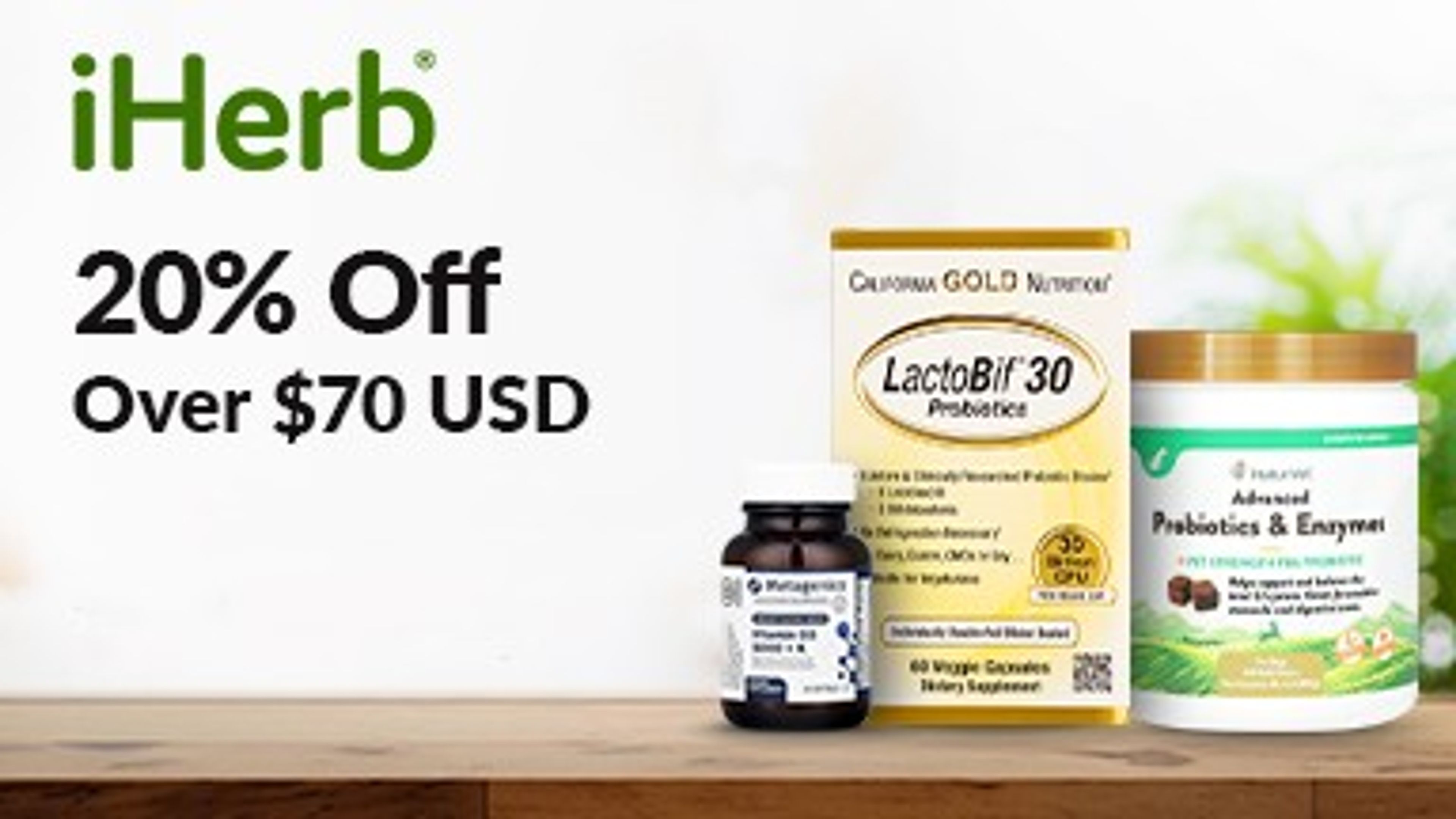 A banner image of iHerb 20% OFF.