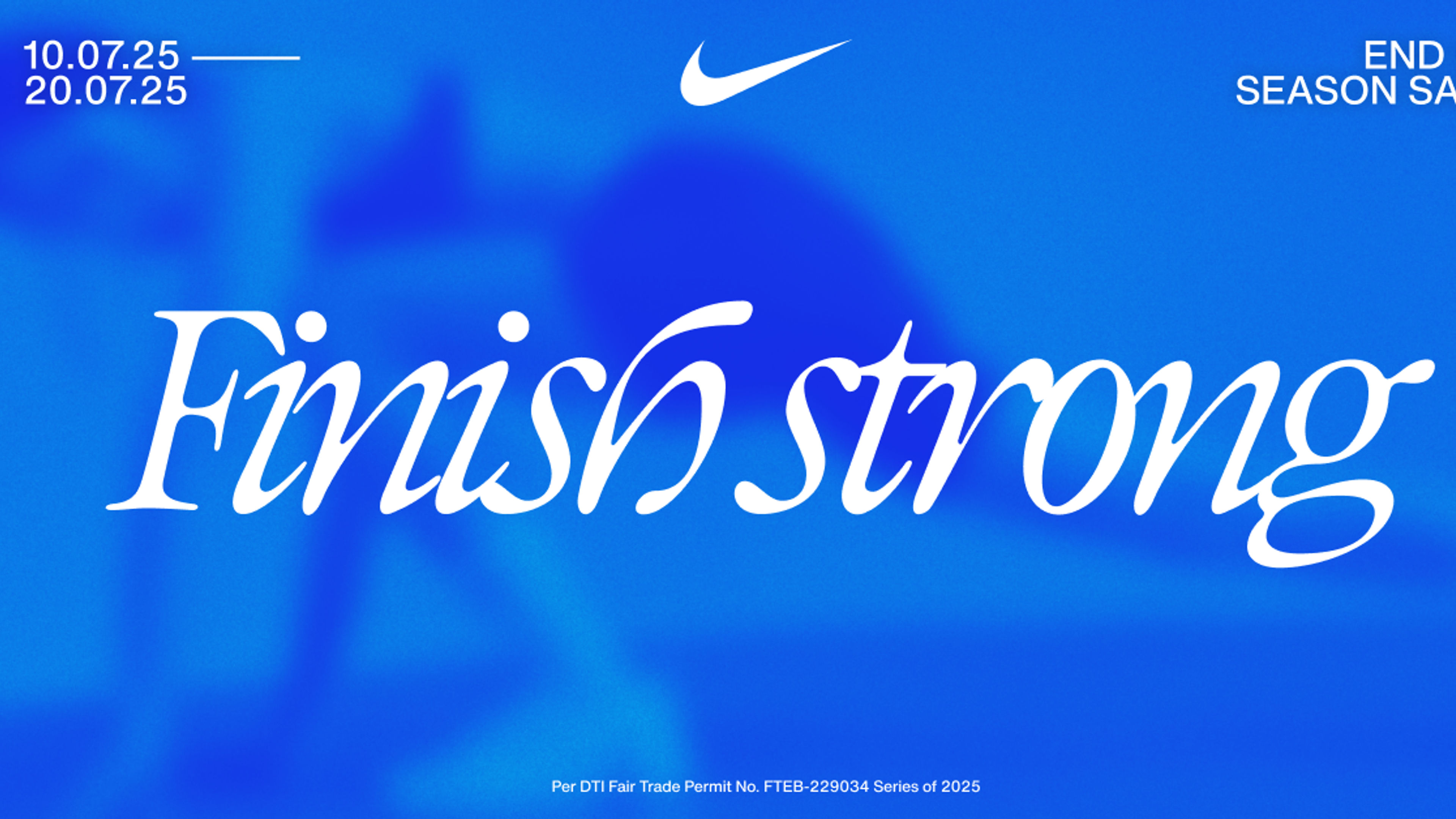 Nike end of season sale banner with blue background