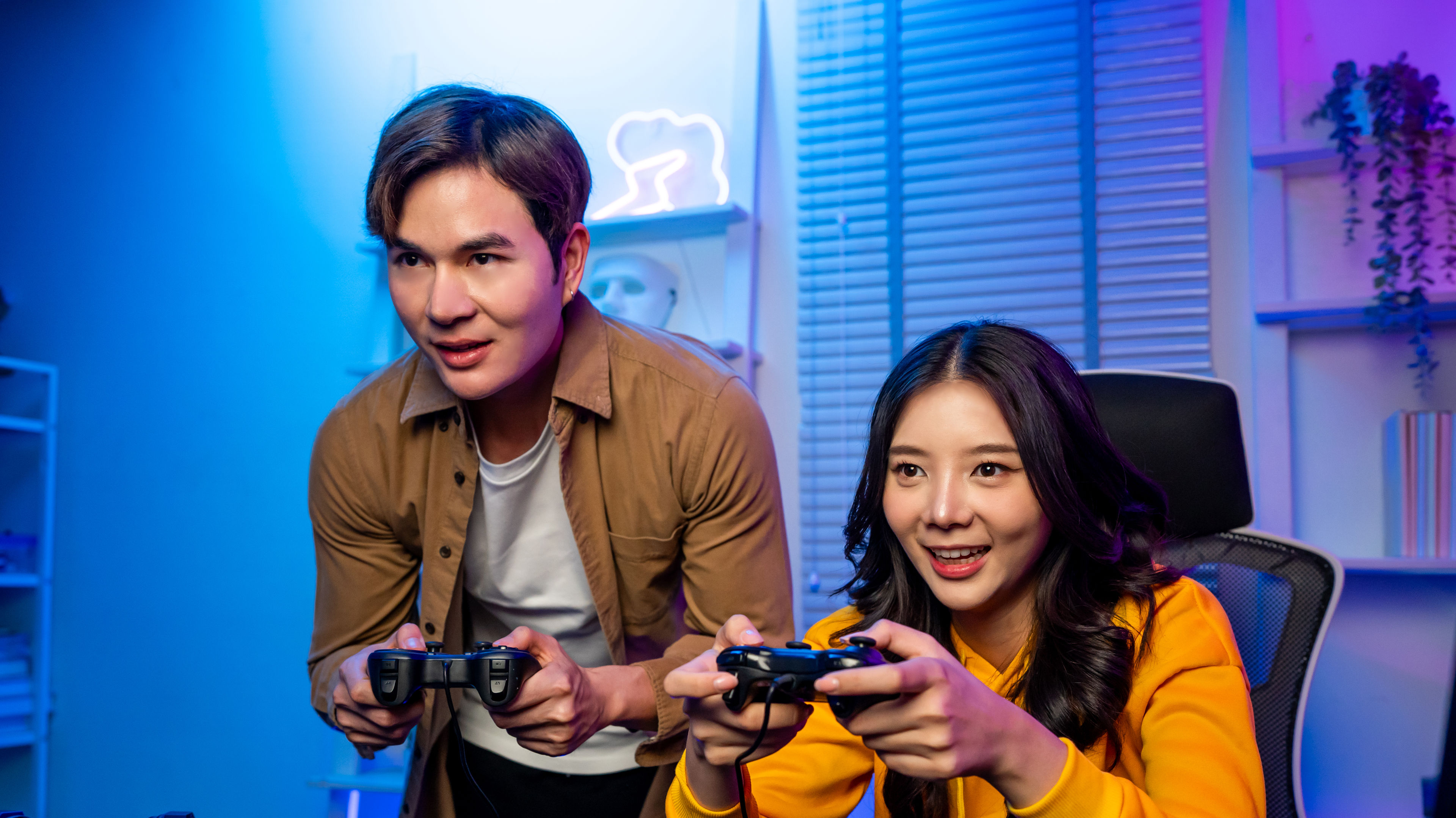 Excited gamers playing