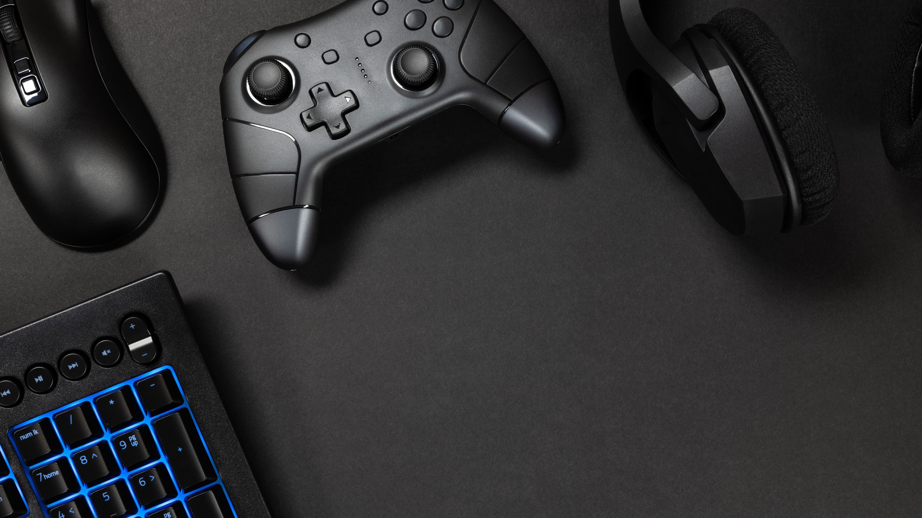 Gaming Peripherals on a Dark Gray Background