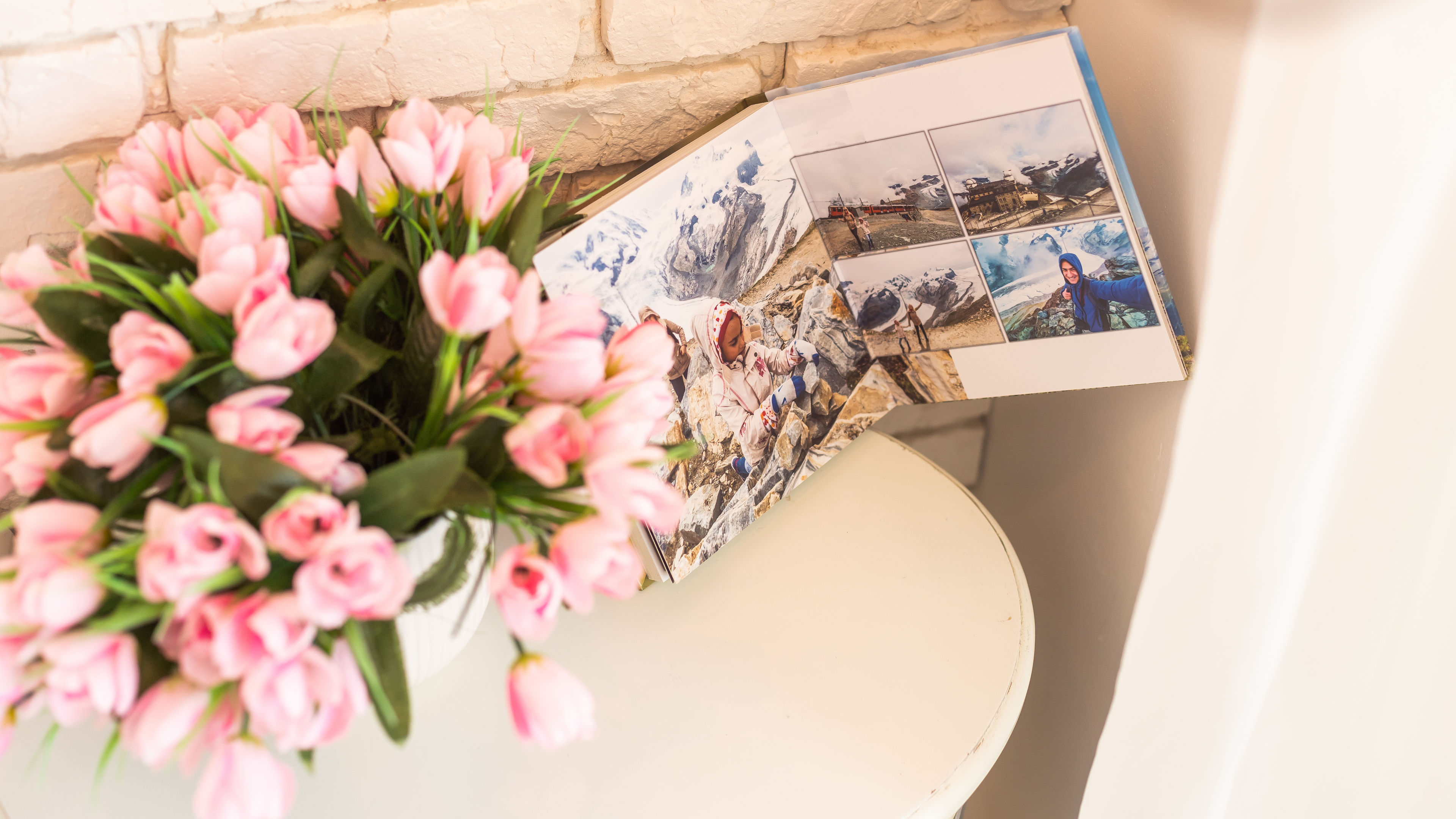 Open Photo Album With Pink Tulips